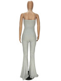 Plus Size Solid Color Simple Sexy Sling Slim Flared Jumpsuit NM-8308