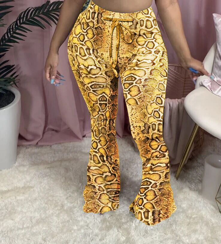 Dear-Fashion | Plus Size Sexy Casual Print Slim Big Flared Trousers MX ...