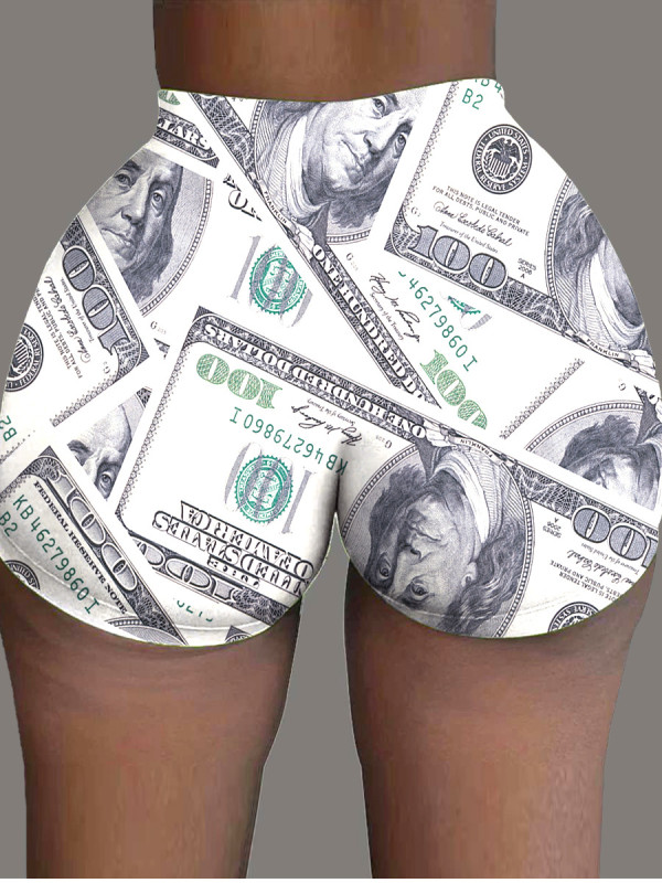 Plus Size Dollar Print Sexy Skinny Shorts BLI-2117