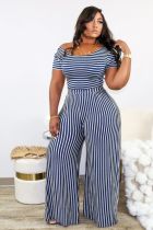 Plus Size 5XL Casual Striped T Shirt Wide Leg Pants Set BMF-011