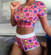 Colorful Leopard Print Sexy Short Sleeve Shorts Two Piece Set FSL-105