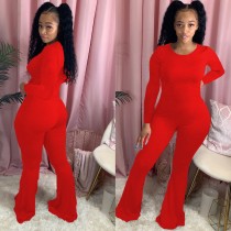 Plus Size 4XL Solid Long Sleeve Flared Jumpsuit WUM-872