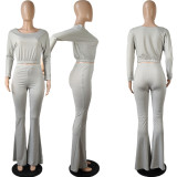 Solid Batwing Sleeve Tops Flared Pants 2 Piece Sets MIL-154