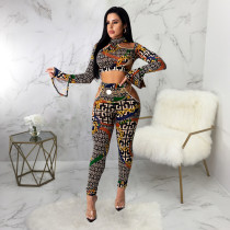 Sexy Printed Hollow Long Sleeve Two Piece Pants Set SMR-9657