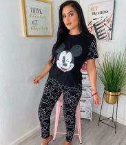 Cartoon Print Short Sleeve Two Piece Pants Set LSL-6372