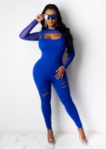 Sexy Sleeveless Jumpsuits With Hooded Mesh Crop Tops YIY-5207