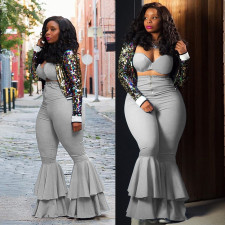 Plus Size Sexy Tube Top Flared Pants 2 Piece Sets DAI-8053