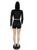 Solid Long Sleeve Zipped Hoodies Shorts 2 Piece Sets CHY-1247