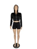 Solid Long Sleeve Zipped Hoodies Shorts 2 Piece Sets CHY-1247