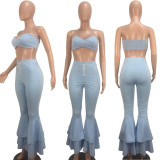 Plus Size Sexy Tube Top Flared Pants 2 Piece Sets DAI-8053