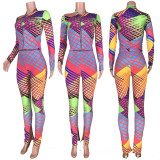 Casual Printed Tight 2 Piece Pants Set Without Mask MDF-5160