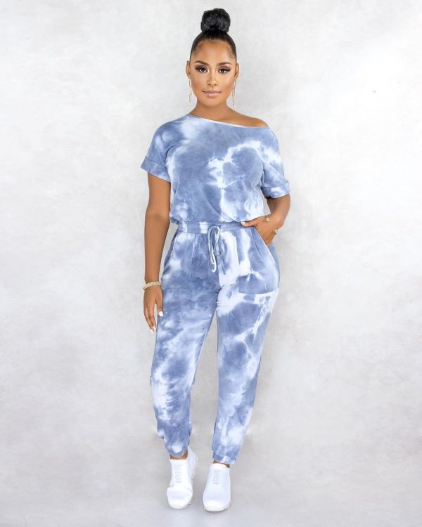 Fashion Casual Tie-dye Print Jumpsuit WAF-7061