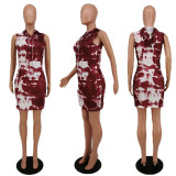 Plus Size Hooded Sleeveless Tie Dye Print Dress KSN-8019