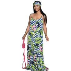 Floral Print Maxi Slip Dress With Headscarf NK-8567
