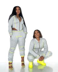 Casual Sporty Hooded Zipper Two Piece Pants Set LSL-6373