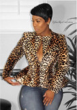 Leopard Print Notched Collar Blazer Coat YM-9237