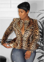 Leopard Print Notched Collar Blazer Coat YM-9237