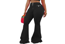Solid Zipper Casual Long Flared Pants HM-6339