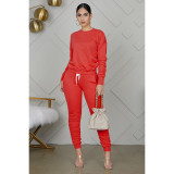 Solid Long Sleeve Ruched Pants Two Piece Suits IV-8121