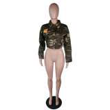 Camo Reflective Strip Sequined Short Coat YM-9236