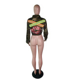 Camo Reflective Strip Sequined Short Coat YM-9236