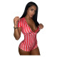 Sexy Striped Deep V Neck Short Sleeve Rompers JCF-7008