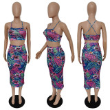 Sexy Floral Print Cross Top And Bodycon Skirt Two Piece Set MUL-113