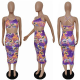 Sexy Floral Print Cross Top And Bodycon Skirt Two Piece Set MUL-113