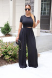 Simple Sexy Solid Color T shirt And Wide Leg Pants Set MUL-135