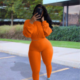 Casual Sports Ribbed Long Sleeve Two Piece Set NIK-174