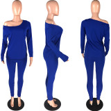 Plus Size 4XL Solid Color Long Sleeve Top And Pants Casual Set Without Headscarf WAF-7049