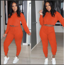 Plus Size Solid Long Sleeve Two Piece Pants Set ML-7365
