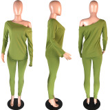 Plus Size 4XL Solid Color Long Sleeve Top And Pants Casual Set Without Headscarf WAF-7049