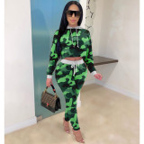 Casual Tie Dye Print Hooded Long Sleeves 2 Piece Sets ZSD-0315