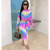 Casual Tie Dye Print Hooded Long Sleeves 2 Piece Sets ZSD-0315
