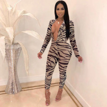 Sexy Leoprad Deep V Neck Backless Jumpsuits GLF-8014