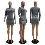 Plaid Turtleneck Long Sleeve Mini Dress GLF-8027