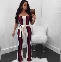 Sexy Striped Off Shoulder Sashes Tube Jumpsuits OY-6213