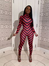 Sexy Striped Long Sleeve Skinny Jumpsuits MX-1151