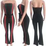 Sexy Striped Off Shoulder Sashes Tube Jumpsuits OY-6213
