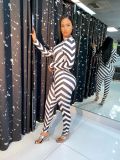 Sexy Striped Long Sleeve Skinny Jumpsuits MX-1151