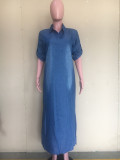 Fashion Lapel Split Sexy Long Maxi Denim Dress ORY-5168