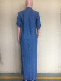 Fashion Lapel Split Sexy Long Maxi Denim Dress ORY-5168