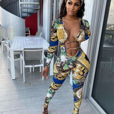 Sexy Printed Long Sleeves One Piece Jumpsuits SMF-8035