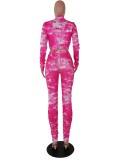 Tie Dye Long Sleeve Ruched 2 Piece Sets Without Mask SMF-8028