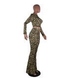 Leopard Long Sleeve Flared Pants 2 Piece Sets Without Mask SMF-8026