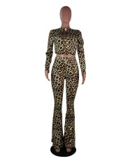 Leopard Long Sleeve Flared Pants 2 Piece Sets Without Mask SMF-8026