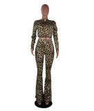 Leopard Long Sleeve Flared Pants 2 Piece Sets Without Mask SMF-8026