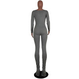 Solid Long Sleeves Ruched Tight Jumpsuits SMF-8031
