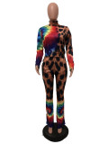 Plus Size Tie Dye Leopard Long Sleeve 2 Piece Sets WAF-7064